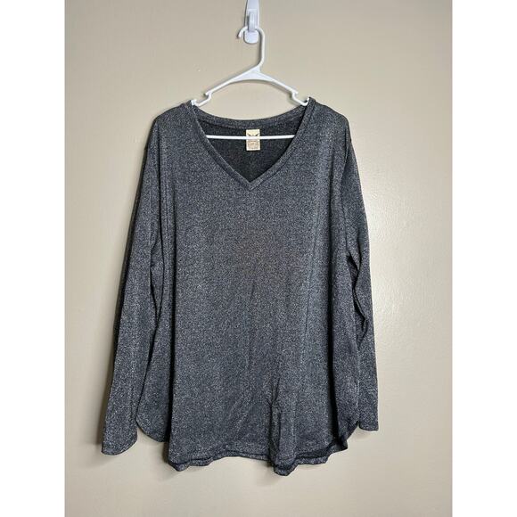 Women’s Size 3X (22W-24W) Faded Glory Black Silver Glitter Long Sleeve V-Neck - Picture 1 of 5